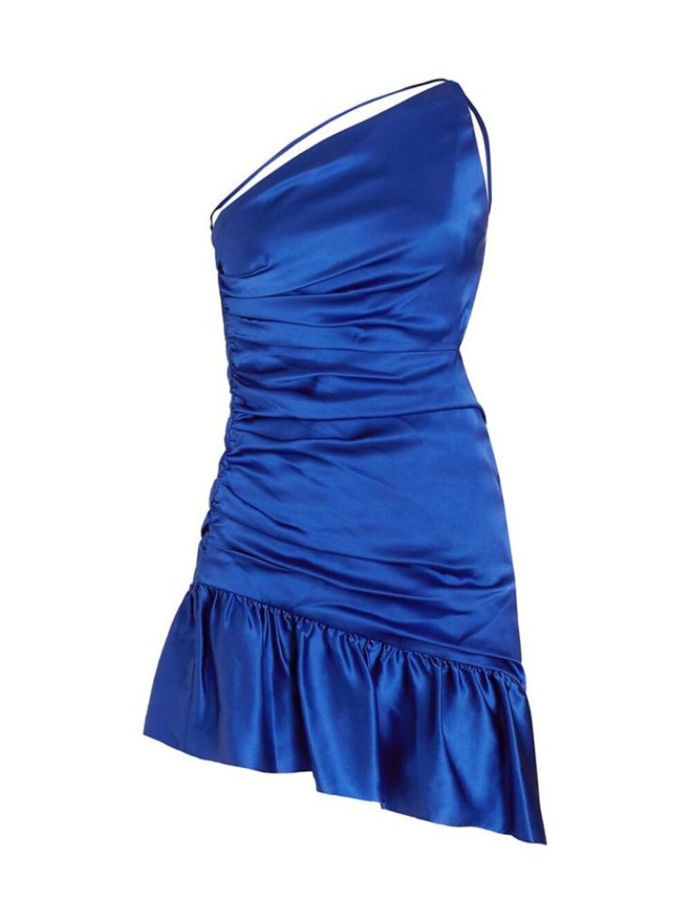 Amanda Uprichard Cobalt Satin One-Shoulder Mini Dress S